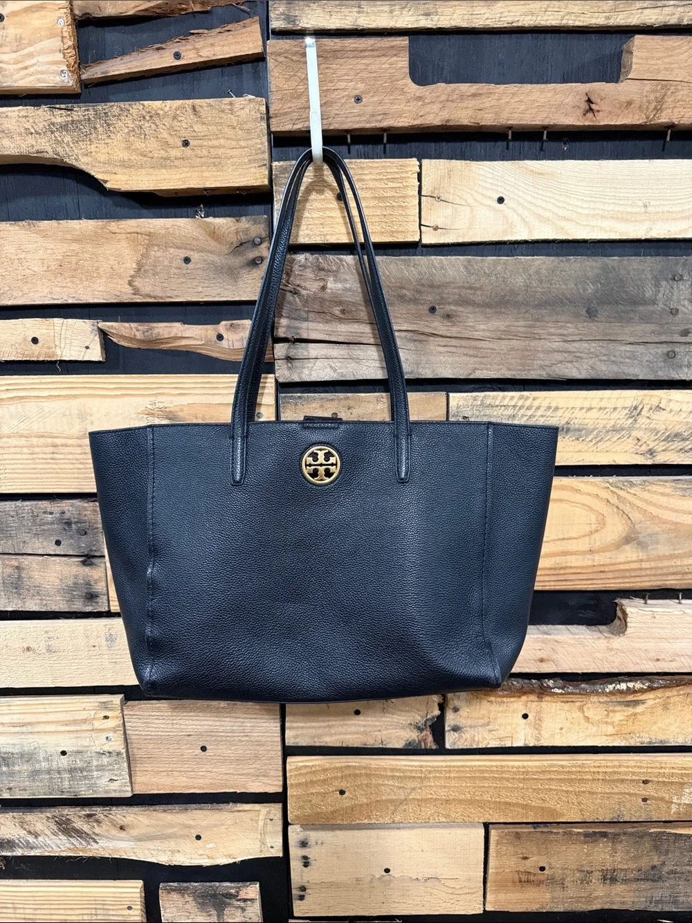 Tory Burch Carson Black Pebbled Leather Tote Bag